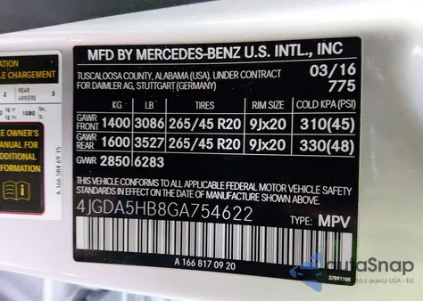 2016 Mercedes-Benz Gle 350 4Matic z USA, uszkodzony, nr VIN 4JGDA5HB8GA754622